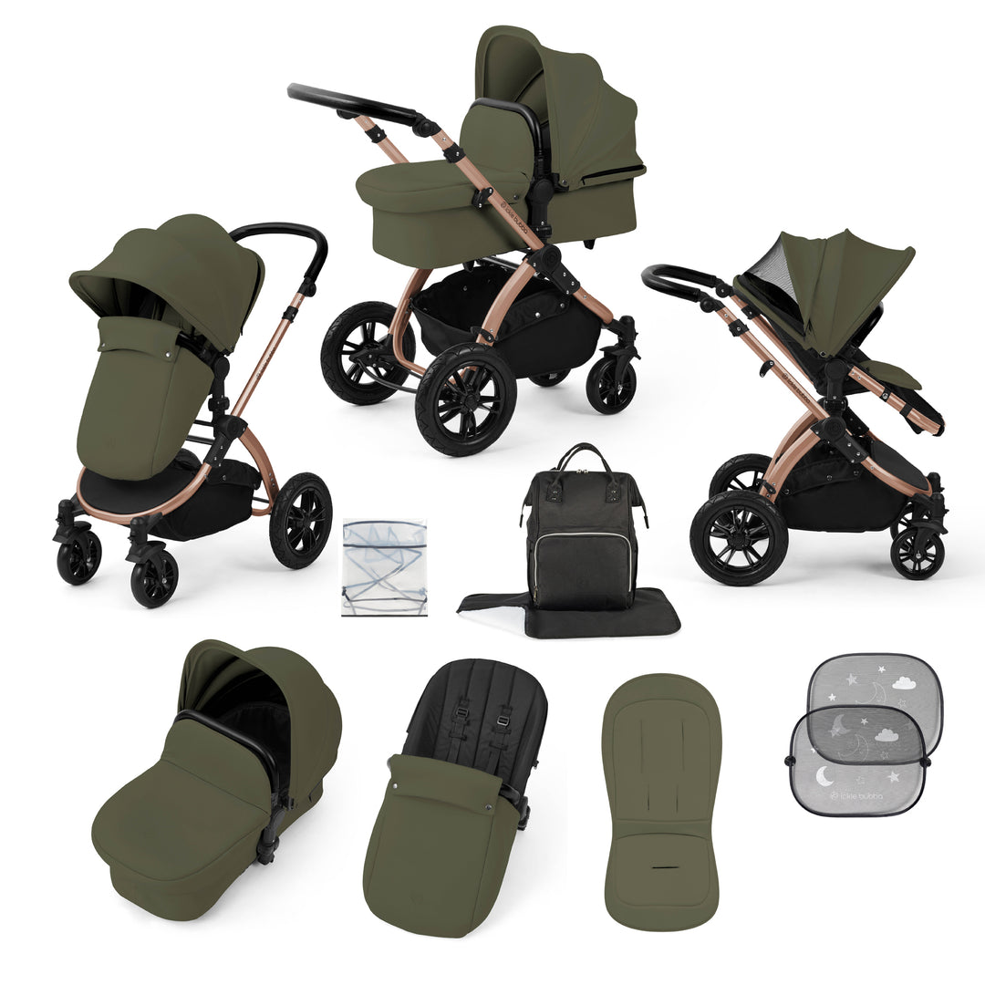 Ickle Bubba Stomp Luxe 2 in 1 Pram Bundle, Woodland / Bronze - image 1