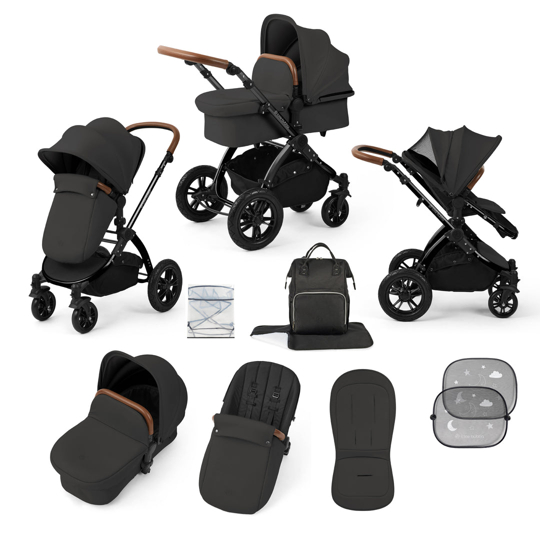 Ickle Bubba Stomp Luxe 2 in 1 Pram Bundle, Charcoal Grey / Black - image 1