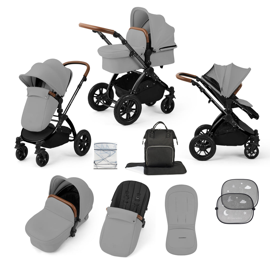 Ickle Bubba Stomp Luxe 2 in 1 Pram Bundle, Pearl Grey / Black - image 1