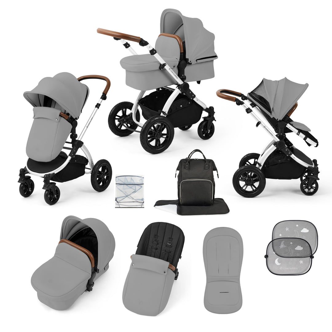 Ickle Bubba Stomp Luxe 2 in 1 Pram Bundle, Pearl Grey / Silver - image 1