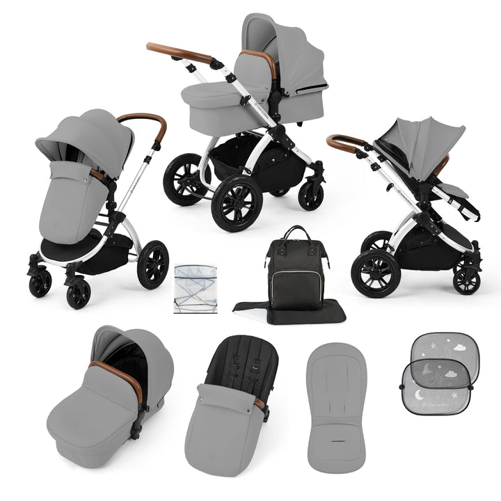 Ickle Bubba Stomp Luxe 2 in 1 Pram Bundle, Pearl Grey / Silver - image 1