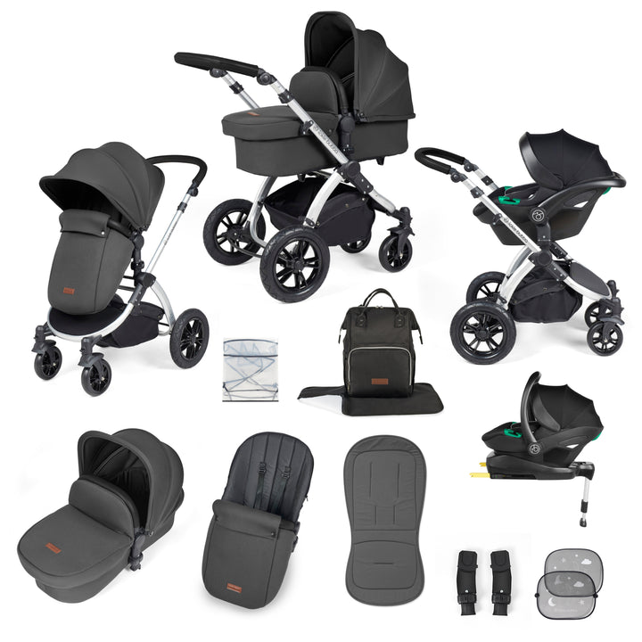 Ickle Bubba Stomp Luxe 12 Piece Nimbus i-Size Travel System Bundle, Charcoal Grey / Silver - image 1