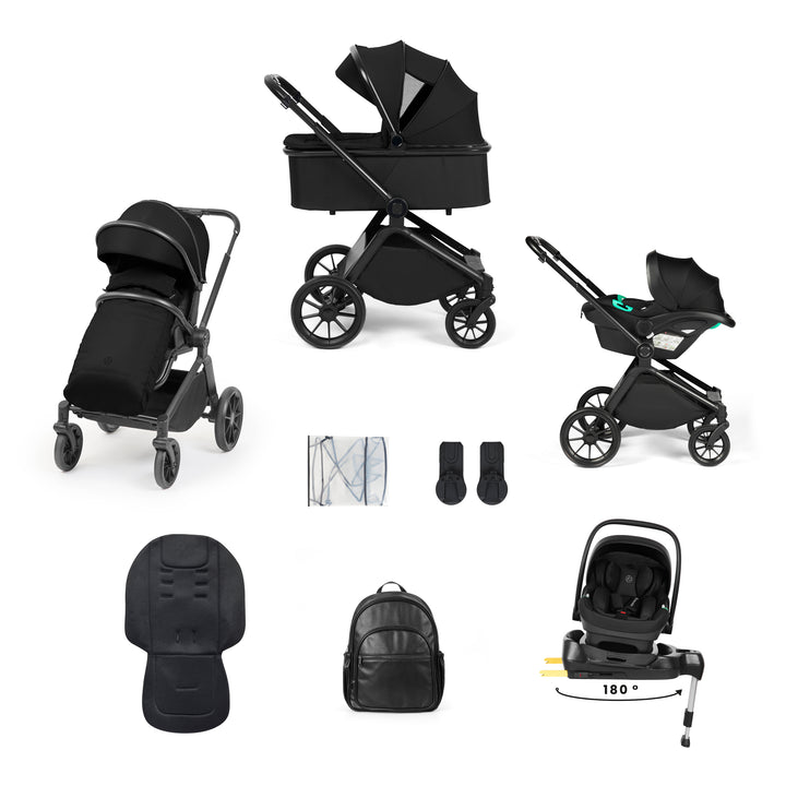 Ickle Bubba Altima 12 Piece Travel System with i-Size Nimbus Car Seat & Spin ISOFIX Base, All Black - image 1
