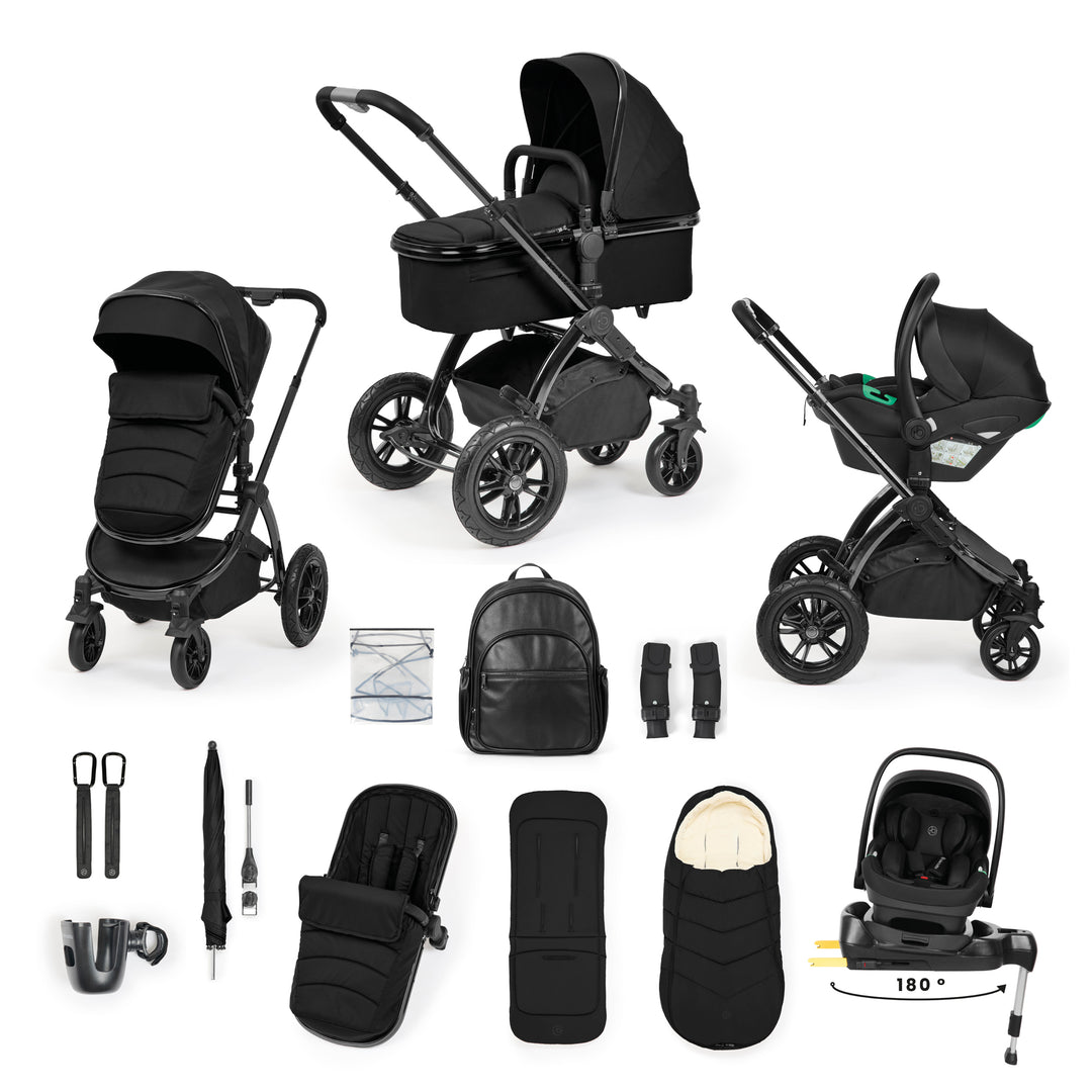 Ickle Bubba Stomp Luxe Elements Edition 15 Piece Travel System with i-Size Nimbus 180° Spin Car Seat & ISOFIX Base, Raven - image 1