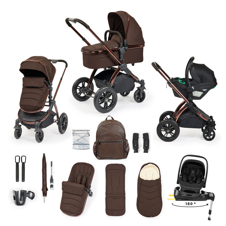 Ickle Bubba Stomp Luxe Elements Edition 15 Piece Travel System with i-Size Nimbus 180° Spin Car Seat & ISOFIX Base, Chestnut - image 1