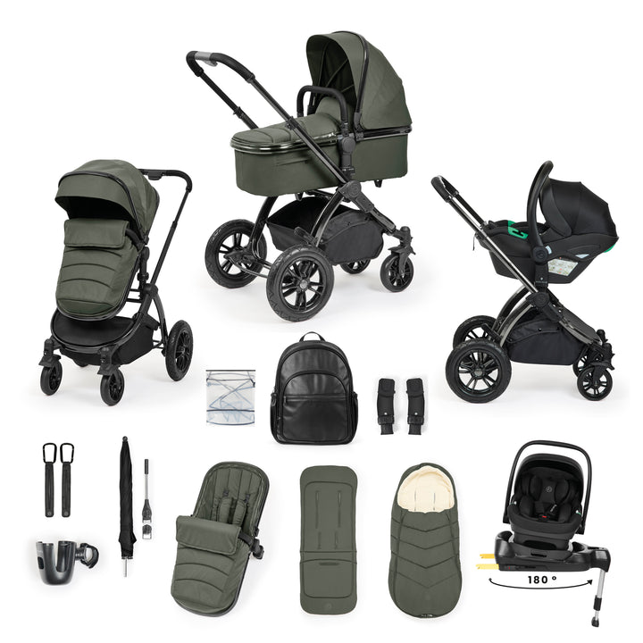 Ickle Bubba Stomp Luxe Elements Edition 15 Piece Travel System with i-Size Nimbus 180° Spin Car Seat & ISOFIX Base, Forest - image 1