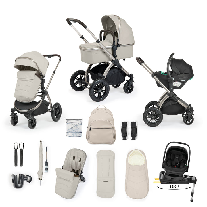 Ickle Bubba Stomp Luxe Elements Edition 15 Piece Travel System with i-Size Nimbus 180° Spin Car Seat & ISOFIX Base, Moonbeam - image 1