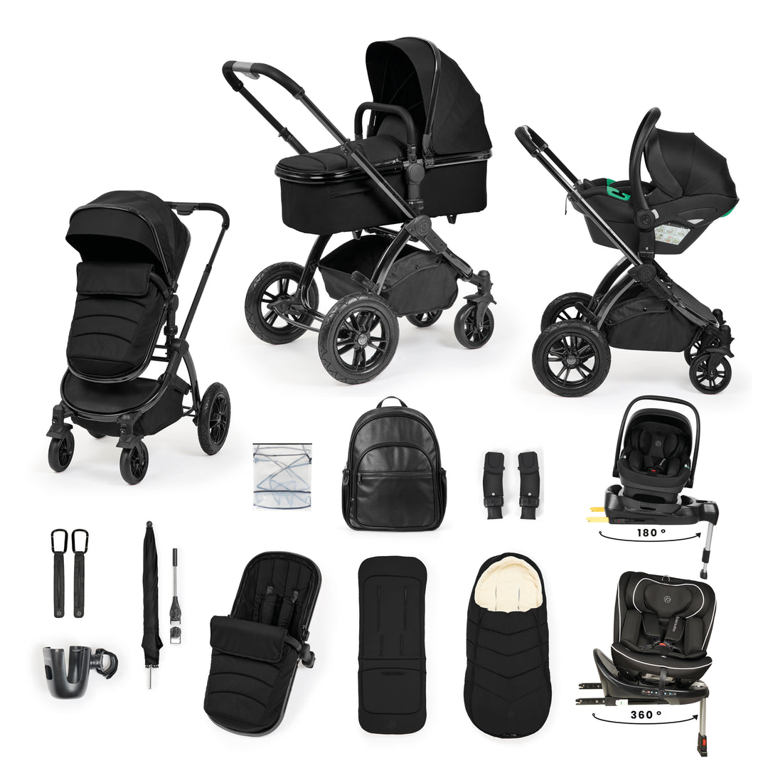 Ickle Bubba Stomp Luxe Elements Edition 16 Piece Travel Bundle with Nimbus i-Size 180° Spin and Radial i-Size Plus 360° Spin Car Seats & ISOFIX Bases, Raven - image 1