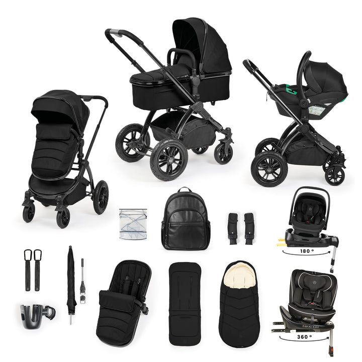 Ickle Bubba Stomp Luxe Elements Edition 16 Piece Travel Bundle with Nimbus i-Size 180° Spin and Radial i-Size Plus 360° Spin Car Seats & ISOFIX Bases, Raven - image 1