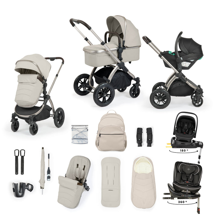 Ickle Bubba Stomp Luxe Elements Edition 16 Piece Travel Bundle with Nimbus i-Size 180° Spin and Radial i-Size Plus 360° Spin Car Seats & ISOFIX Bases, Moonbeam - image 1
