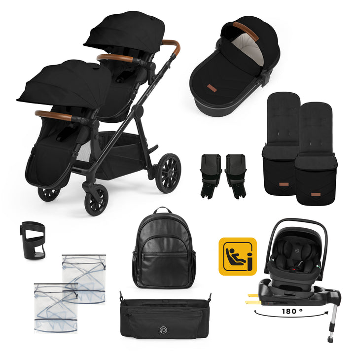 Ickle Bubba Virgo Growing Family 14 Piece Travel System with i-Size Nimbus Car Seat & Spin ISOFIX Base, Black - image 1