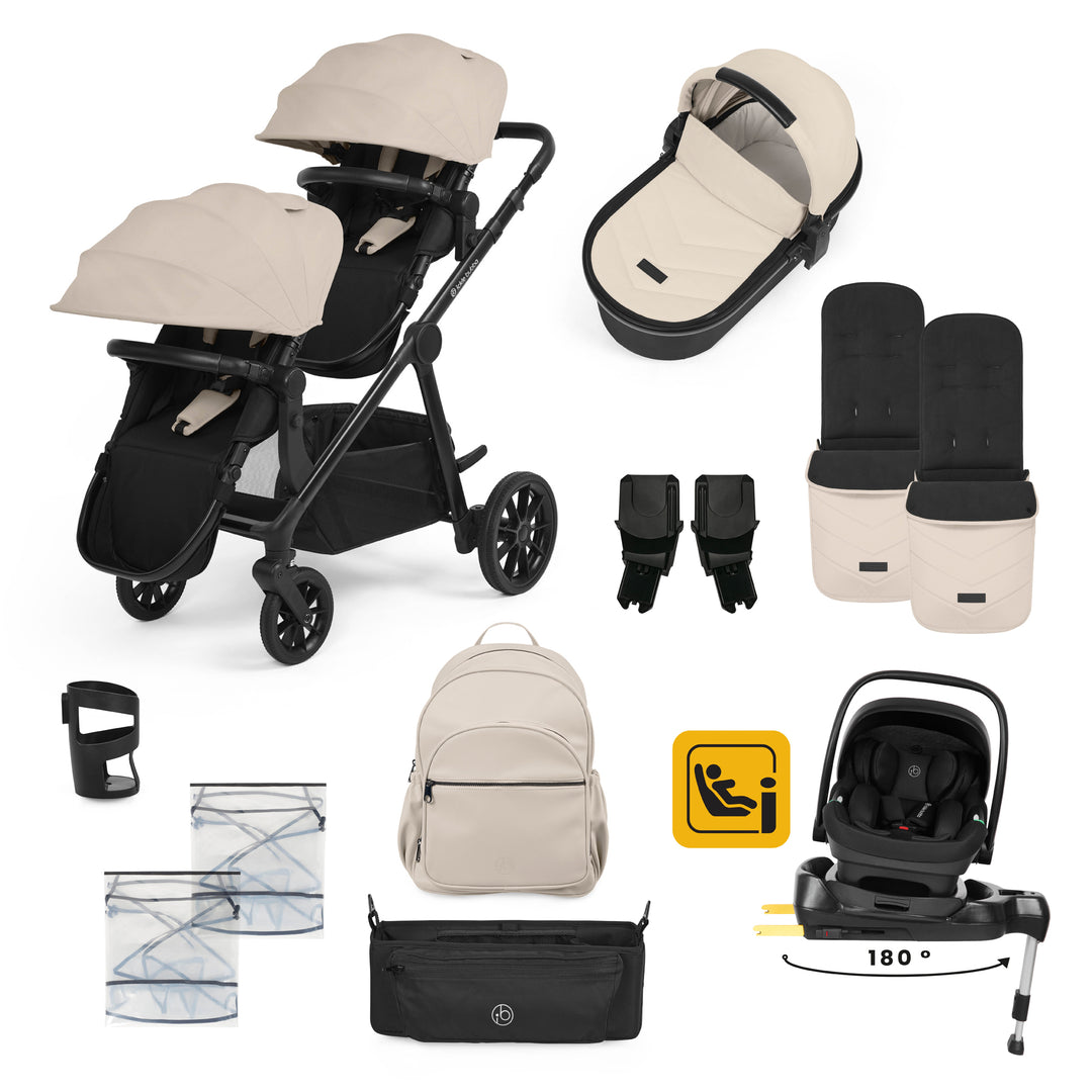 Ickle Bubba Virgo Growing Family 14 Piece Travel System with i-Size Nimbus Car Seat & Spin ISOFIX Base, Stone - image 1