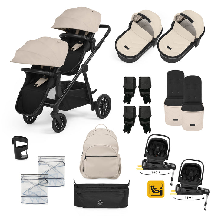 Ickle Bubba Virgo Twin 18 Piece Travel System with i-Size Nimbus Car Seats & Spin ISOFIX Bases -Stone - image 1