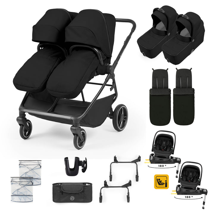 Ickle Bubba Altair Twin 17 Piece Travel System with i-Size Nimbus 180 Spin Car Seats & ISOFIX Bases, Black - image 1