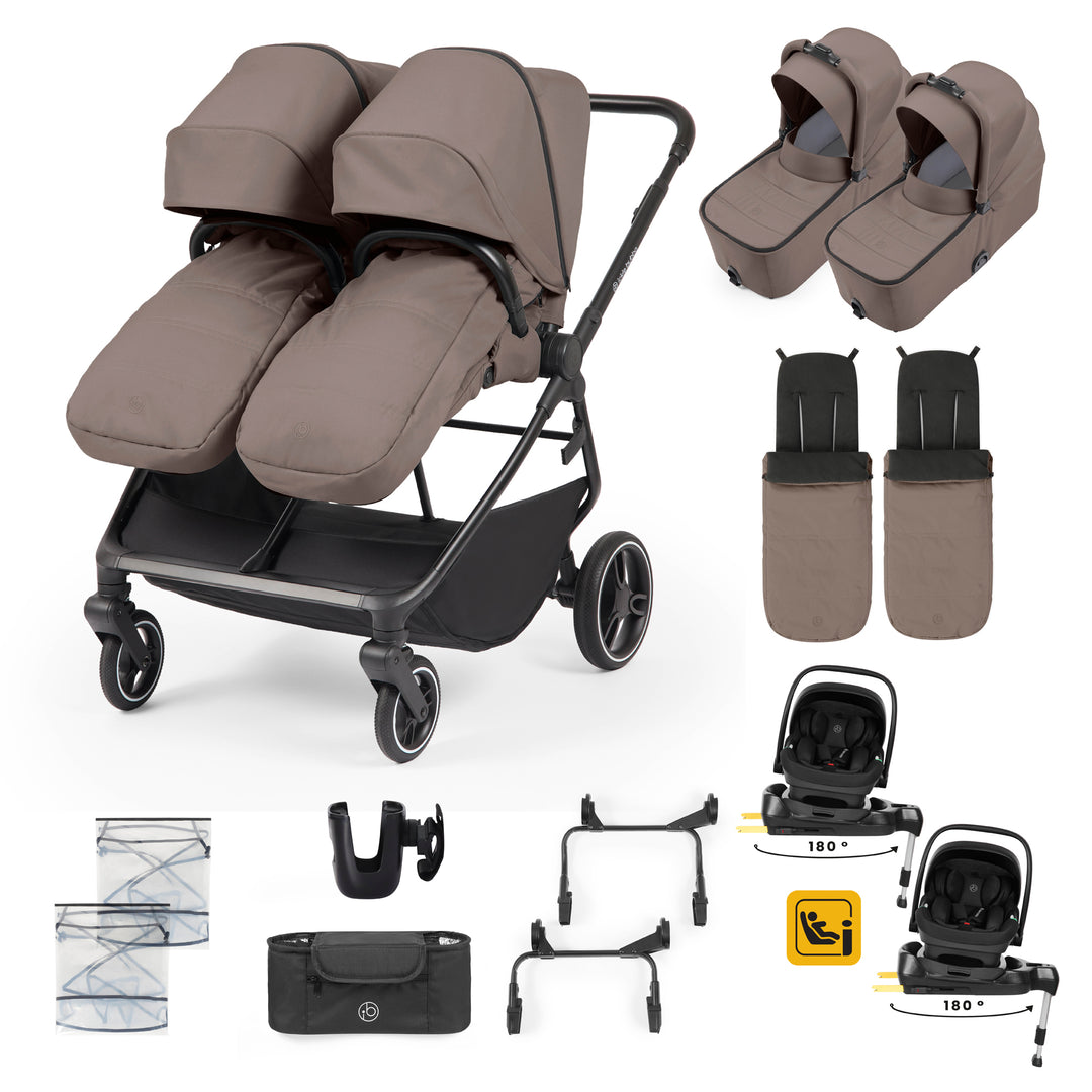 Ickle Bubba Altair Twin 17 Piece Travel System with i-Size Nimbus 180 Spin Car Seats & ISOFIX Bases, Mink - image 1