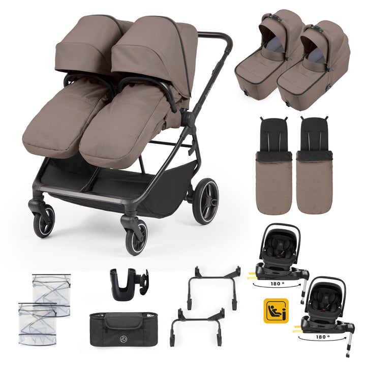 Ickle Bubba Altair Twin 17 Piece Travel System with i-Size Nimbus 180 Spin Car Seats & ISOFIX Bases, Mink - image 1