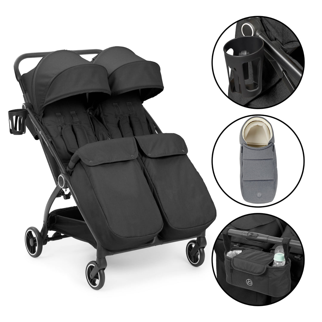 Ickle Bubba Aries Double Prime Autofold Stroller, Graphite Grey - image 1