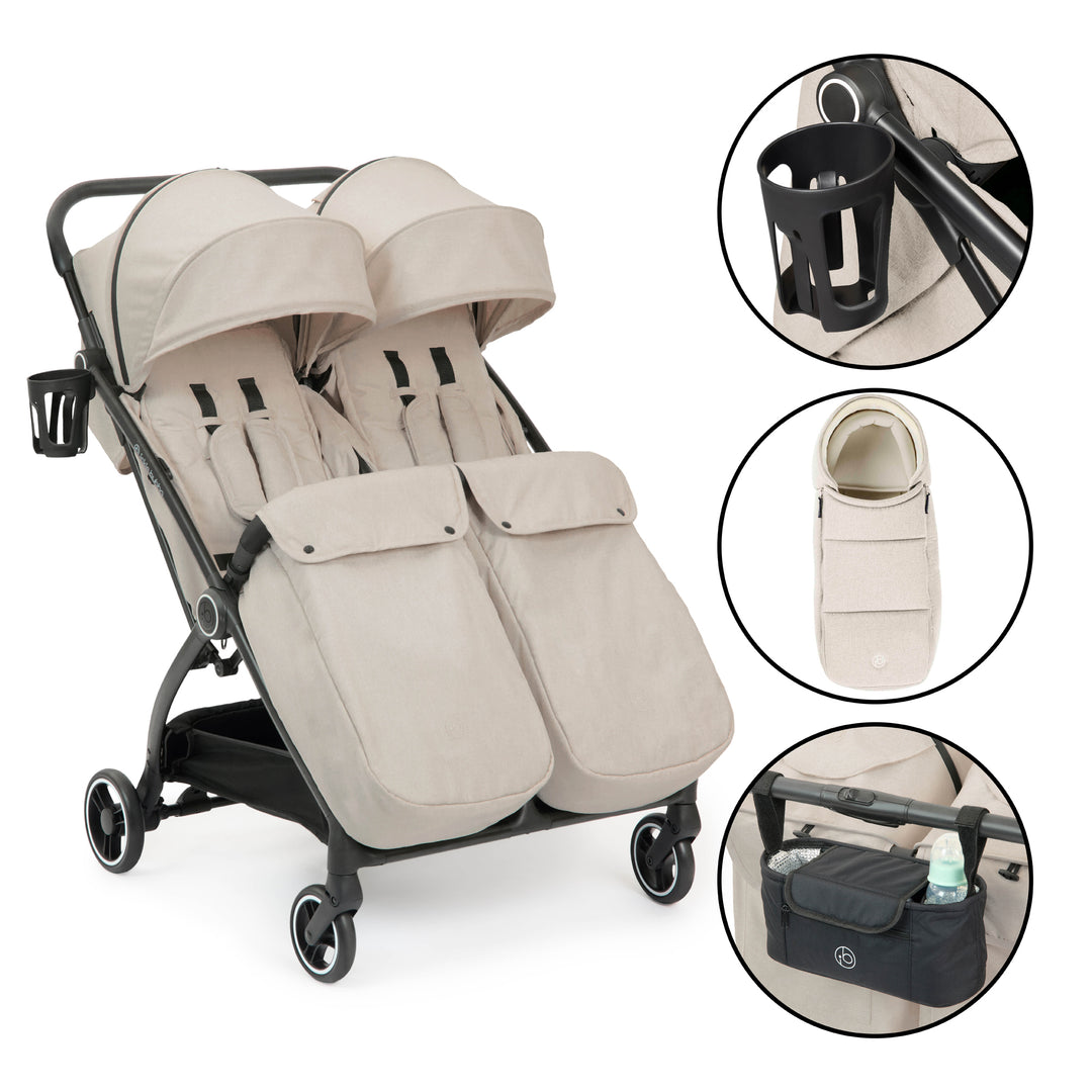 Ickle Bubba Aries Double Prime Autofold Stroller, Stone - image 1