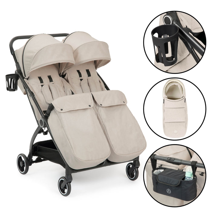 Ickle Bubba Aries Double Prime Autofold Stroller, Stone - image 1
