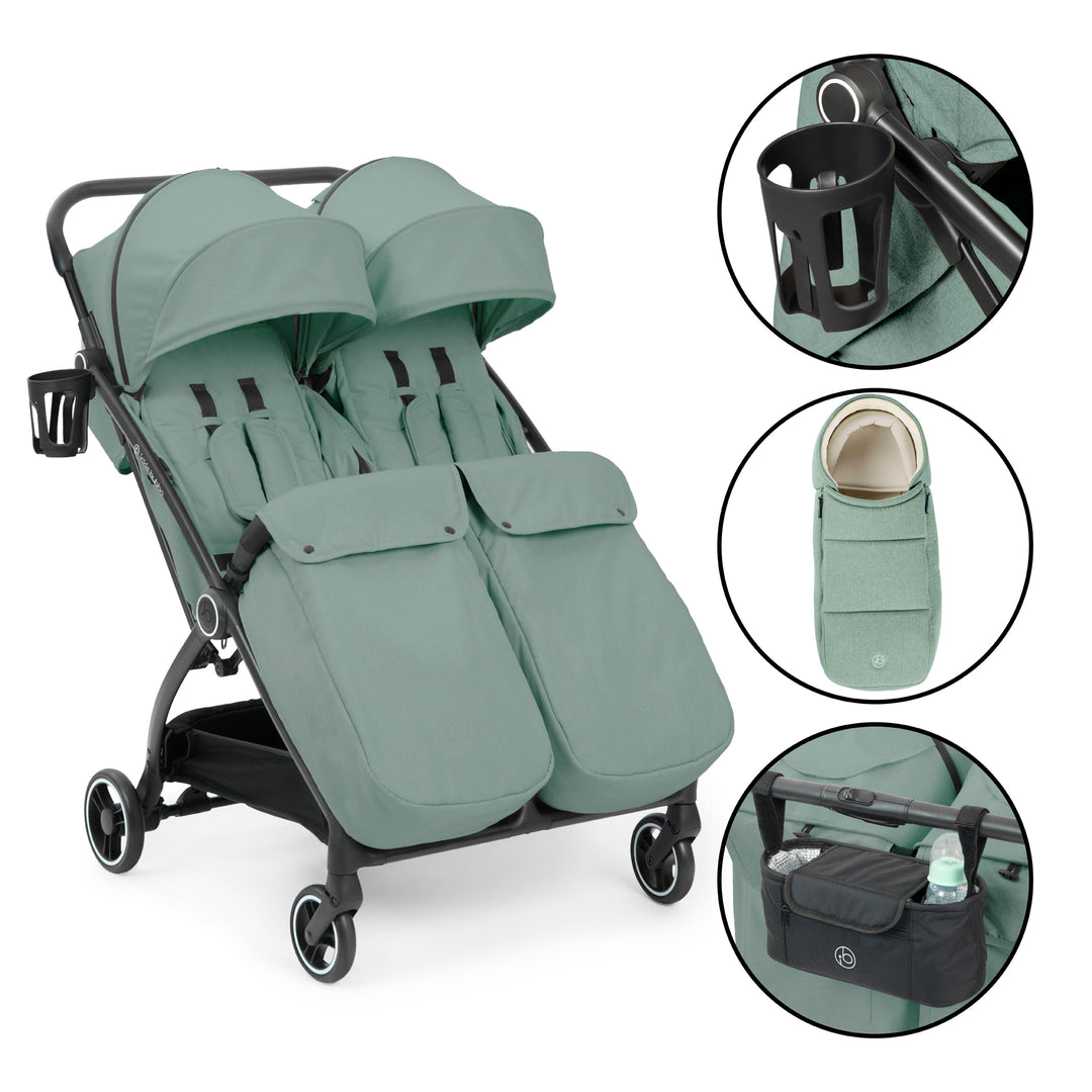 Ickle Bubba Aries Double Prime Autofold Stroller, Sage Green - image 1