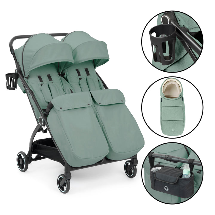 Ickle Bubba Aries Double Prime Autofold Stroller, Sage Green - image 1