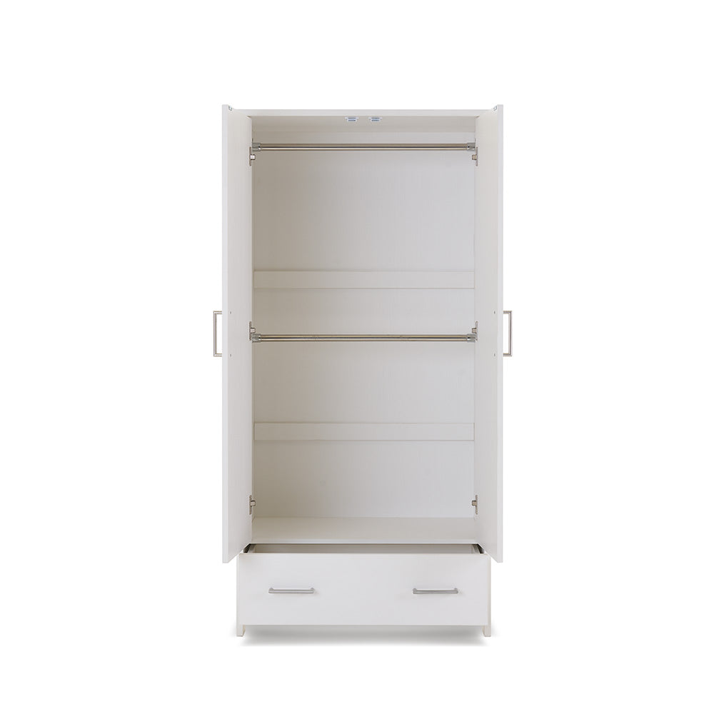 Obaby Nika Double Wardrobe, White Wash