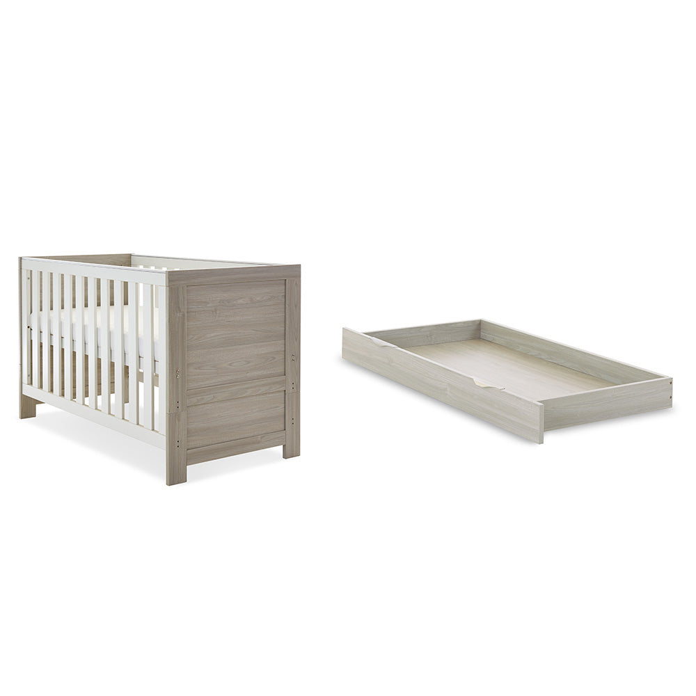 Obaby Nika Cot Bed & Underdrawer, Grey Wash & White
