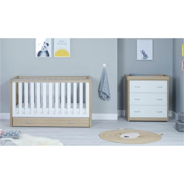 Babymore Luno 2 Piece Room Set with Drawer, Warm Oak & White