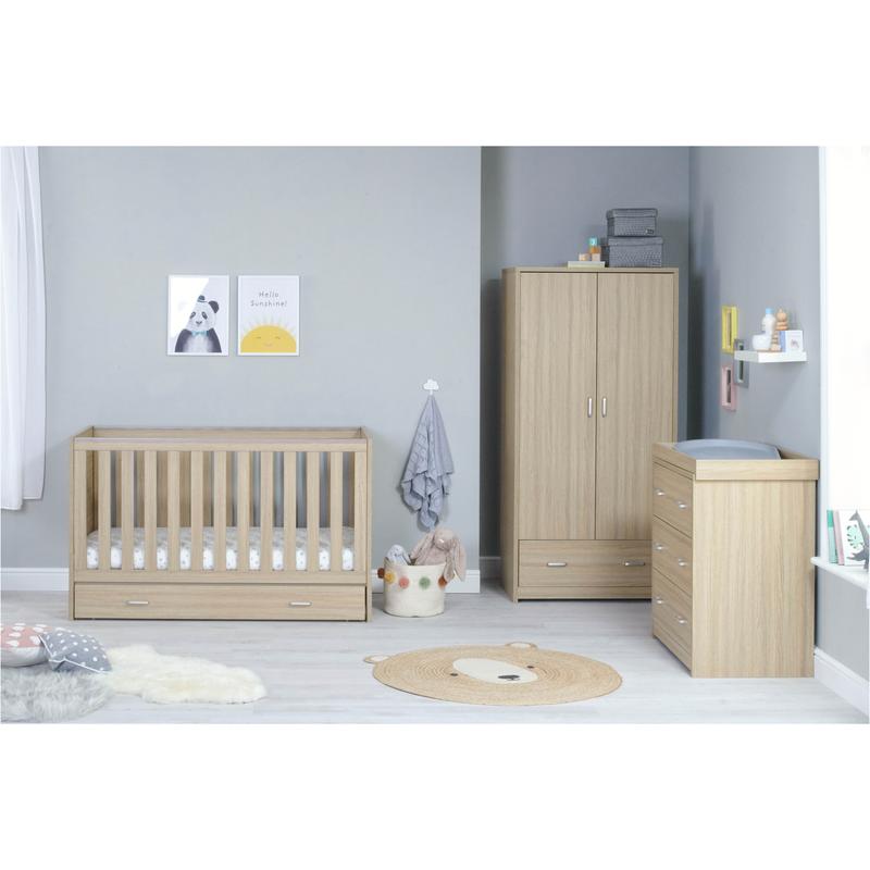 Babymore Veni 3 Piece Room Set with Drawer, Warm Oak