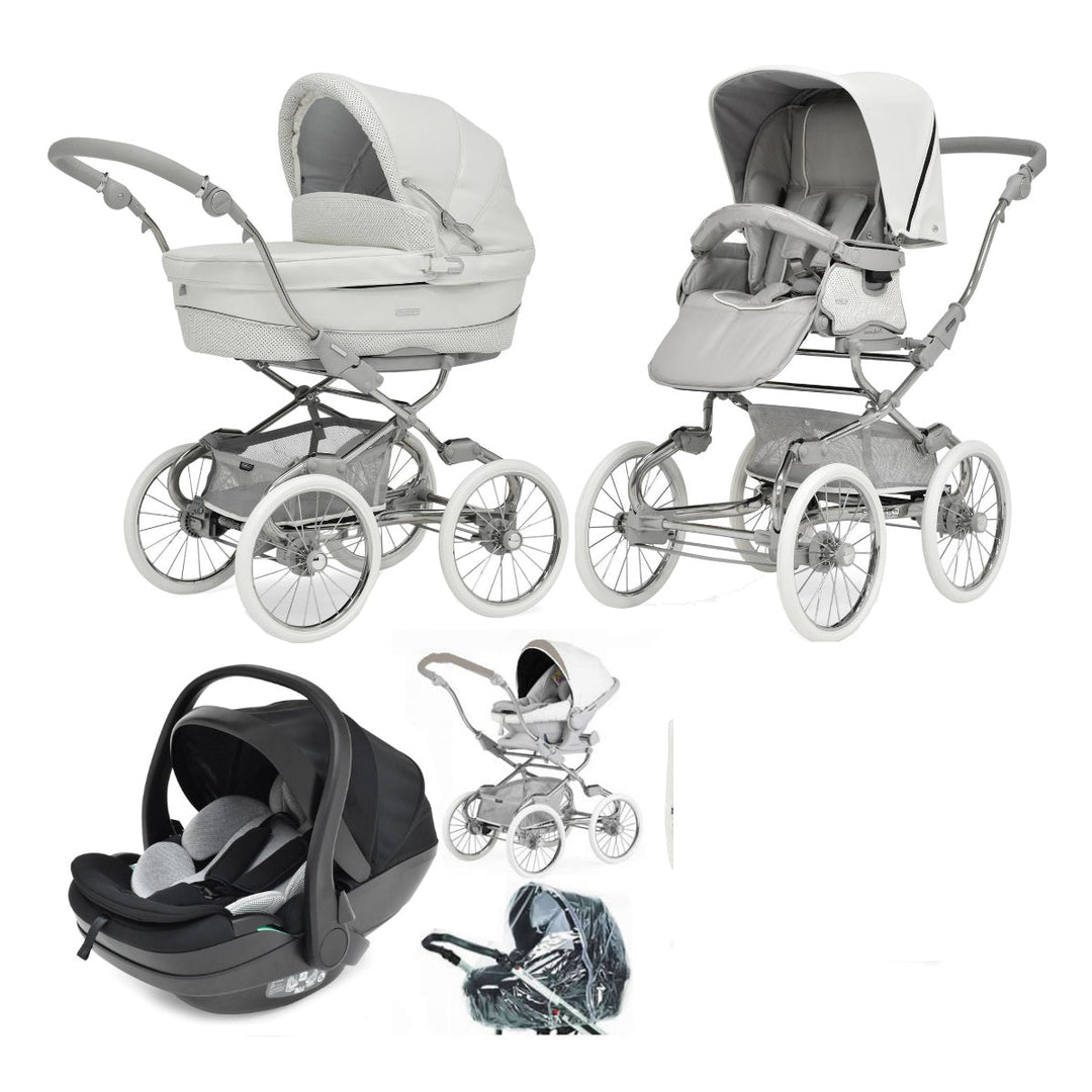 Bebecar Stylo Class+ Pram + New Aurea Car Seat Travel System + Raincover + FREE Changing Bag, Porcelaine