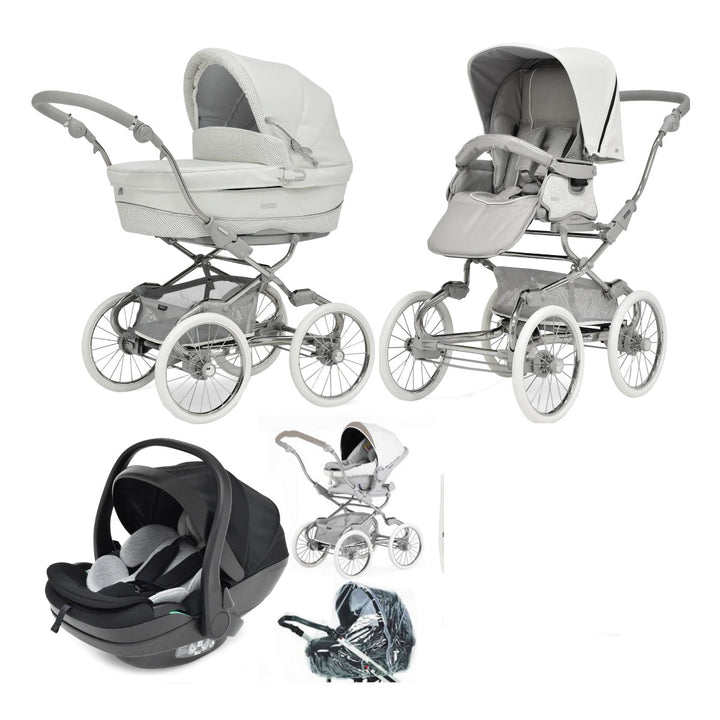 Bebecar Stylo Class+ Pram + New Aurea Car Seat Travel System + Raincover + FREE Changing Bag, Porcelaine