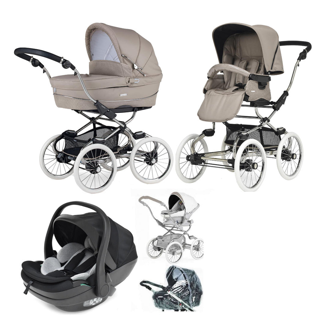 Bebecar Stylo Class+ Pram + New Aurea Car Seat Travel System + Raincover + FREE Changing Bag, Truffle