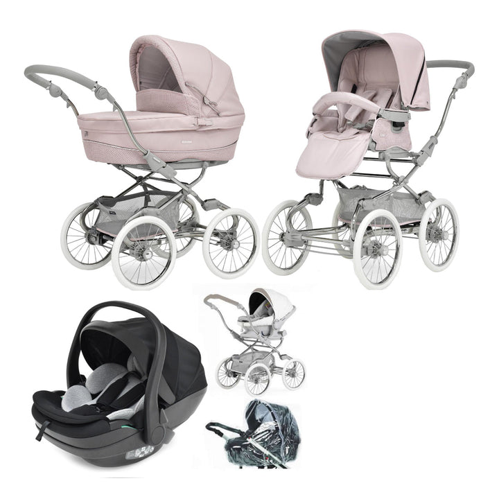 Bebecar Stylo Class+ Pram + New Aurea Car Seat Travel System + Raincover + FREE Changing Bag, Roselle