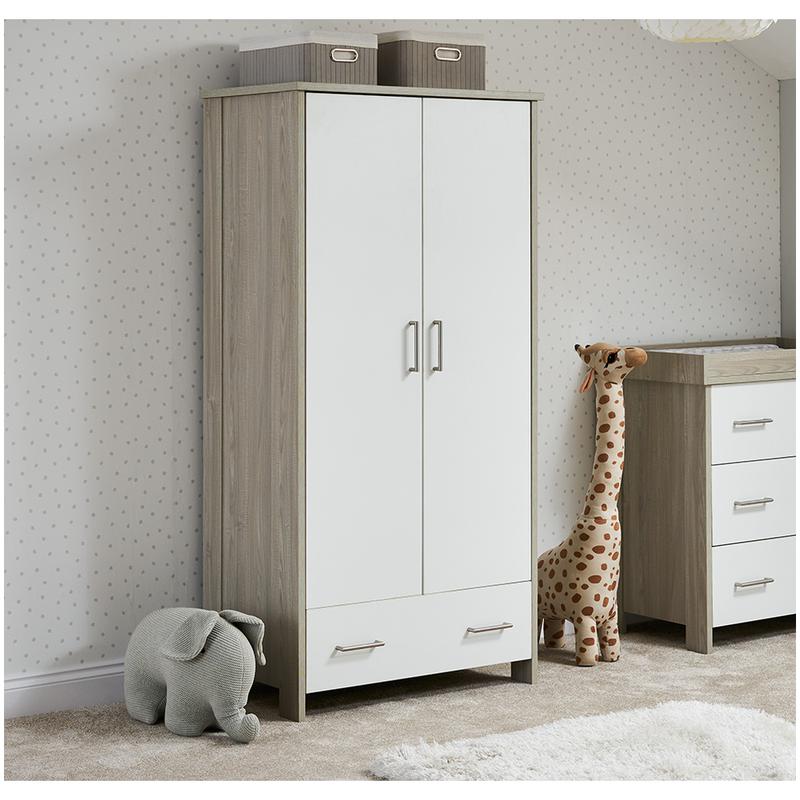 Obaby Nika Double Wardrobe, Grey Wash & White
