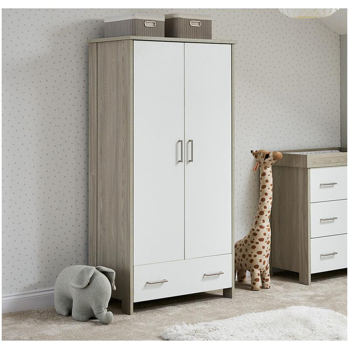 Obaby Nika Double Wardrobe, Grey Wash & White