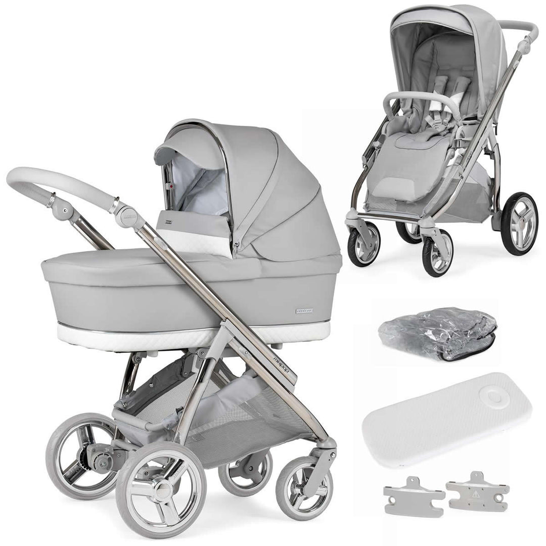 Bebecar Minipop Duo 2 in 1 Pram + Raincover, Silver Grey