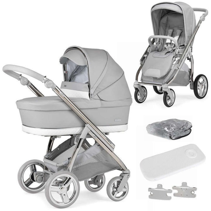 Bebecar Minipop Duo 2 in 1 Pram + Raincover, Silver Grey
