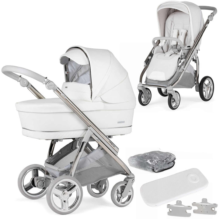 Bebecar Minipop Duo 2 in 1 Pram + Raincover, White Delight