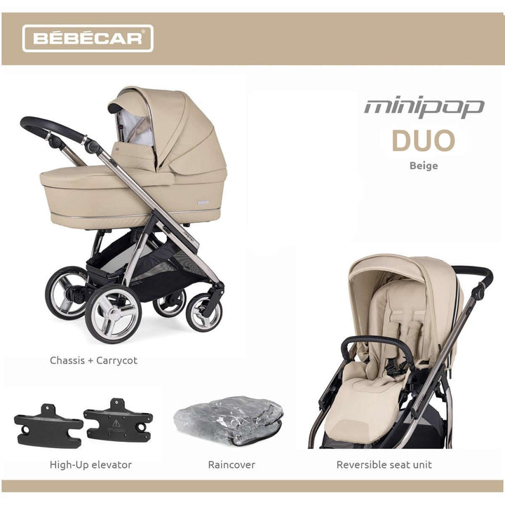 Bebecar Minipop Duo 2 in 1 Pram + Raincover, Beige