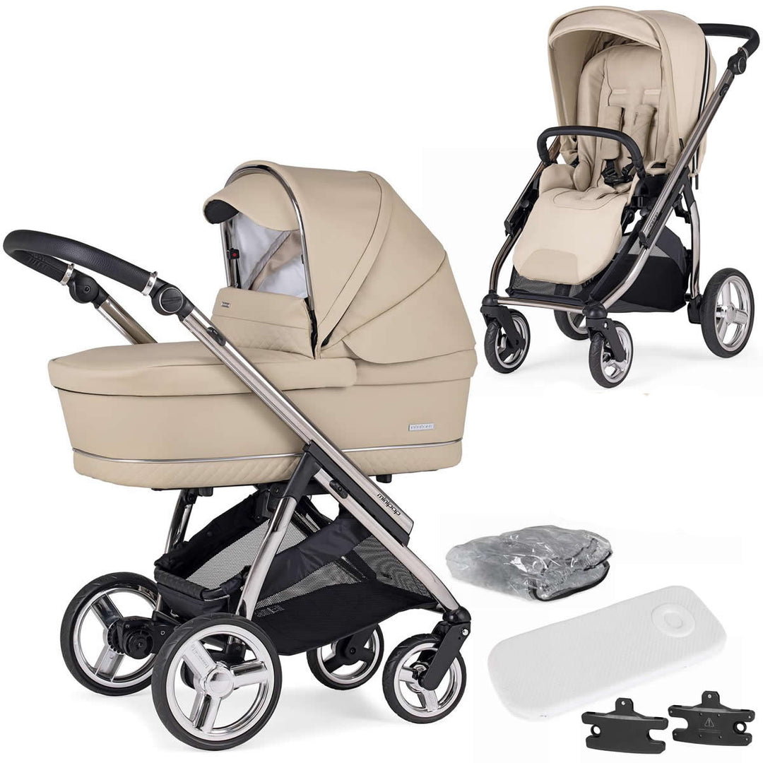 Bebecar Minipop Duo 2 in 1 Pram + Raincover, Beige