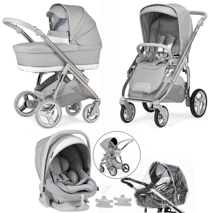 Bebecar Minipop Trio 3 in 1 Travel System + Lie Flat Car Seat, Silver Grey
