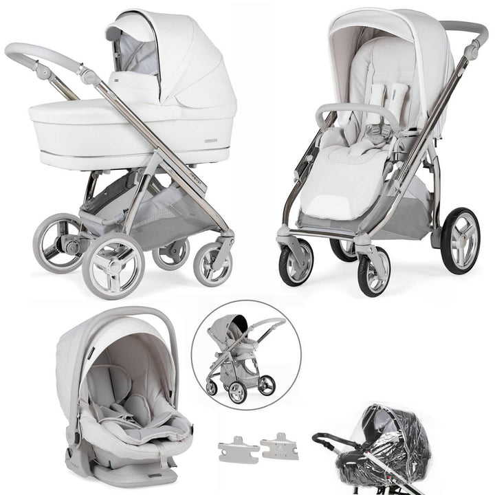 Bebecar Minipop Trio 3 in 1 Travel System + Lie Flat Car Seat, White Delight