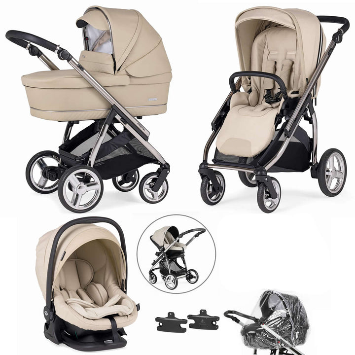 Bebecar Minipop Trio 3 in 1 Travel System + Lie Flat Car Seat, Beige