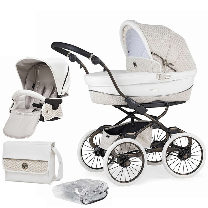 Bebecar Prive Stylo Class+ 2 in 1 Pram + Raincover, FREE Changing Bag, Woven White