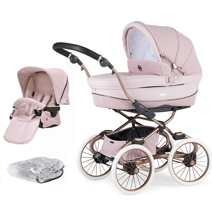 Bebecar Prive Stylo Class+ 2 in 1 Pram + Raincover + FREE Changing Bag, Woven Pink