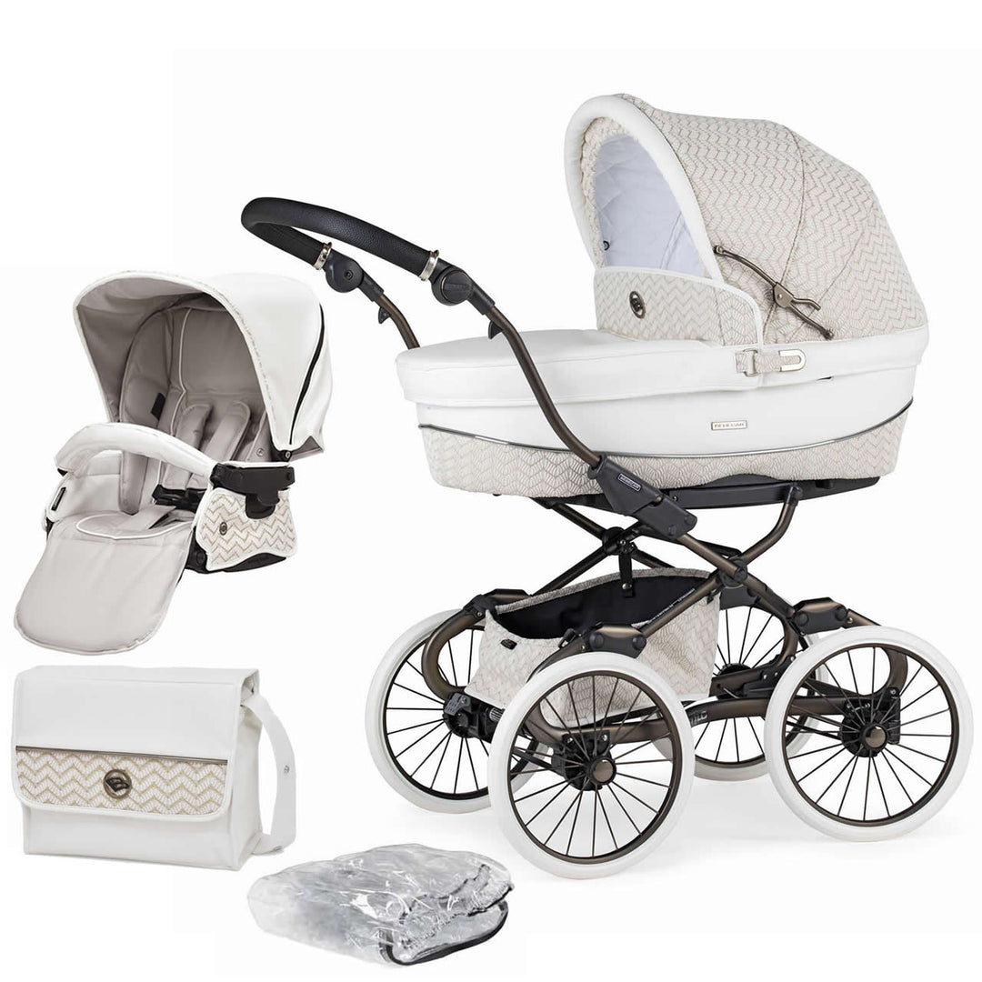 Bebecar Prive Stylo Class+ 2 in 1 Pram + Raincover, Woven White