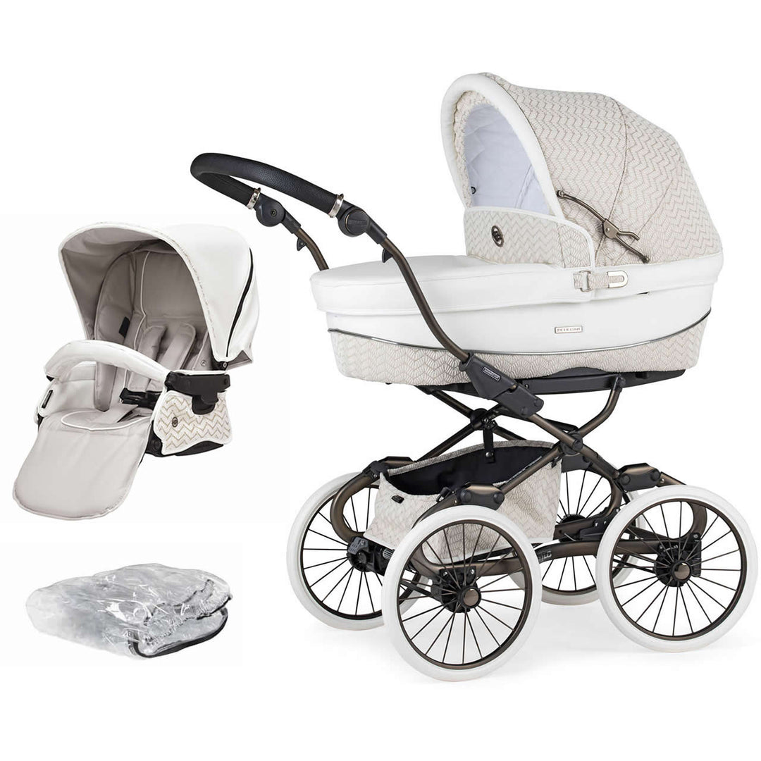 Bebecar Prive Stylo Class+ 2 in 1 Pram + Raincover + FREE Changing Bag, Woven White