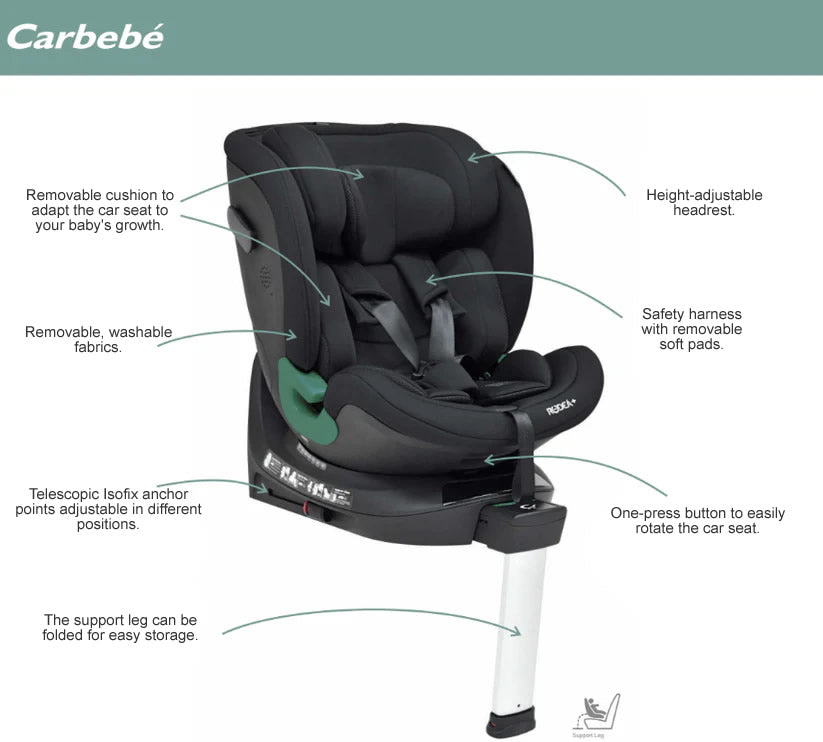 Bebecar Carbebe E-Rodea 360° Rotating Spin i-Size Car Seat, Black/Grey