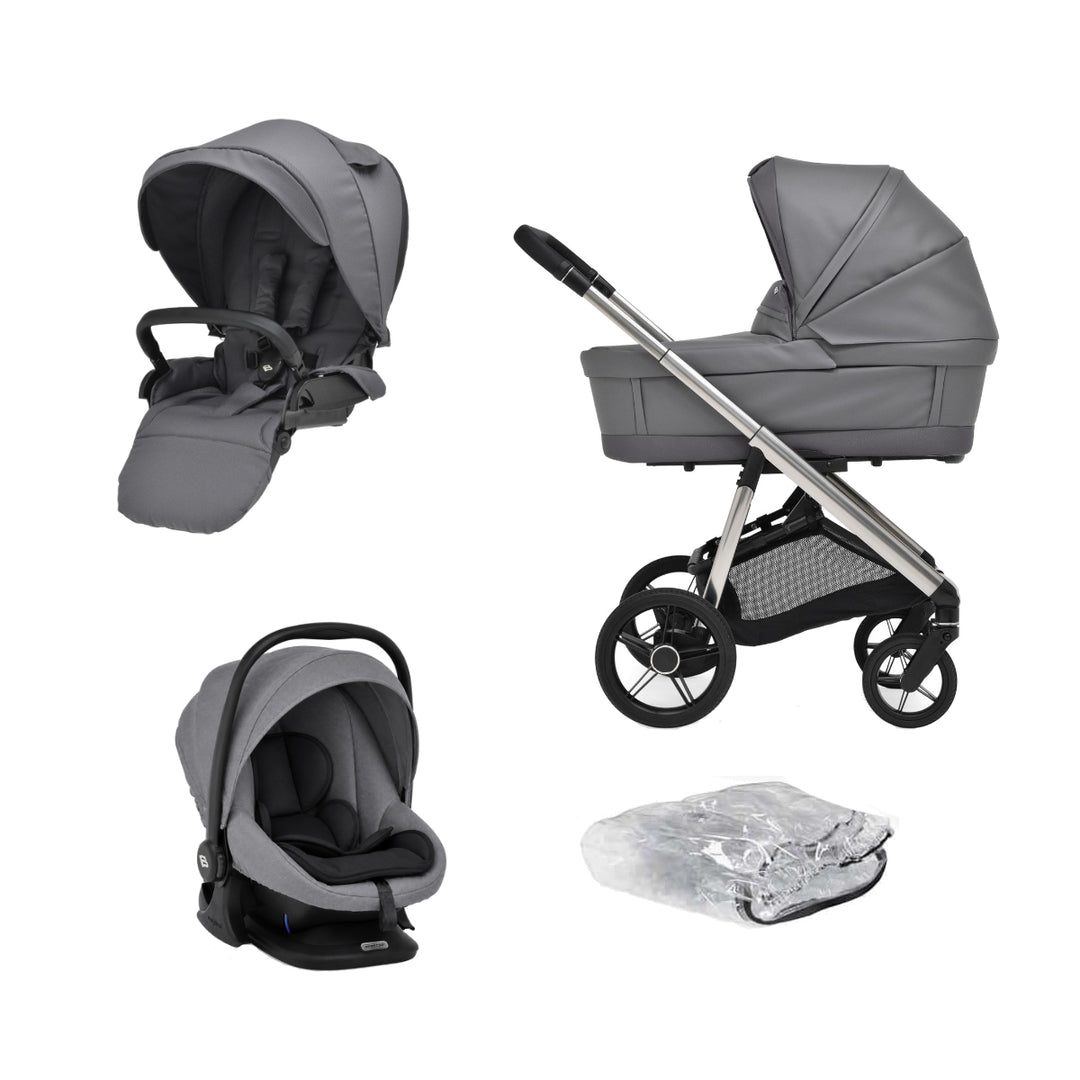 Bebecar Face Combi + Lie Flat Car Seat Travel System + Raincover + FREE Changing Bag, Shadow