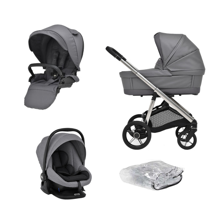 Bebecar Face Combi + Lie Flat Car Seat Travel System + Raincover + FREE Changing Bag, Shadow